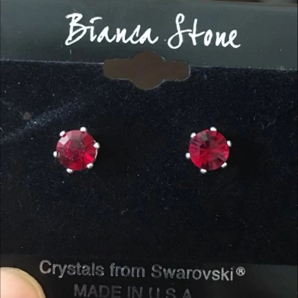 Ruby Red Swarovski Elements Crystal Stud Earrings - Picture 2 of 2